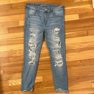 American Eagle Outfitters Women's Light Blue Ripped Skinny Jeans